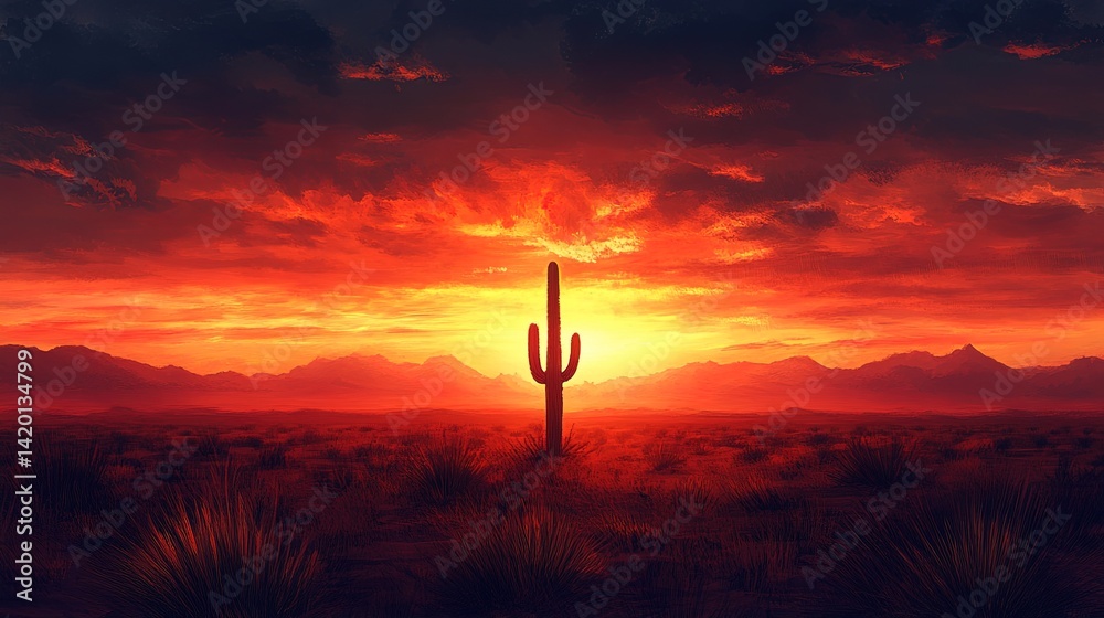 Desert Sunset with Cactus Desert Sunset with Cactus