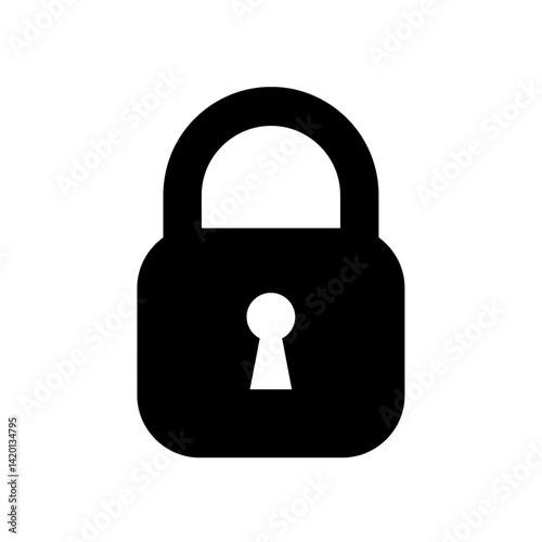 Padlock icon in solid black silhouette with rounded body and visible keyhole in minimalist flat vector style