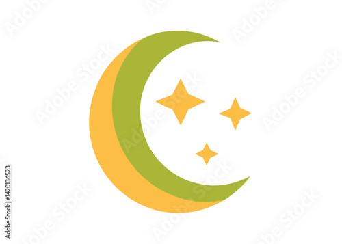 Crescent Moon with Stars in the Night Sky Vector Illustration Peaceful Lunar Landscape Scene