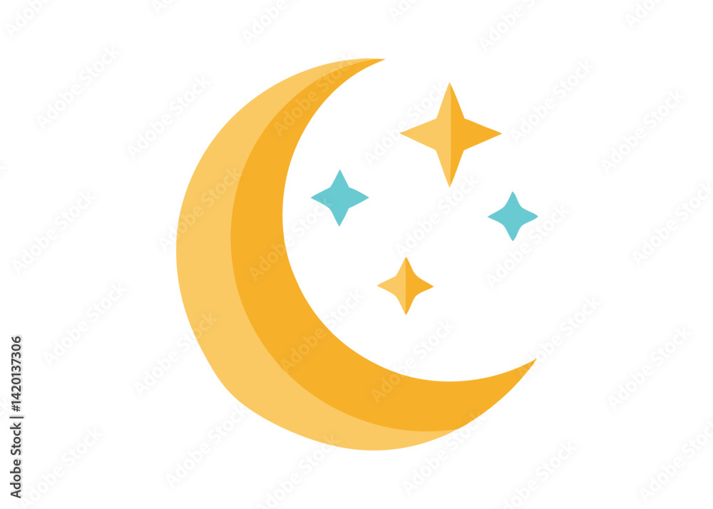 Crescent Moon with Stars in the Night Sky Vector Illustration Peaceful Lunar Landscape Scene Crescent Moon with Stars in the Night Sky Vector Illustration Peaceful Lunar Landscape Scene