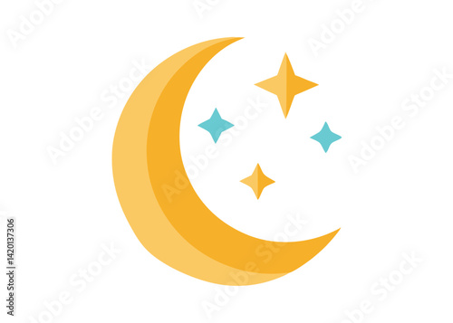 Crescent Moon with Stars in the Night Sky Vector Illustration Peaceful Lunar Landscape Scene