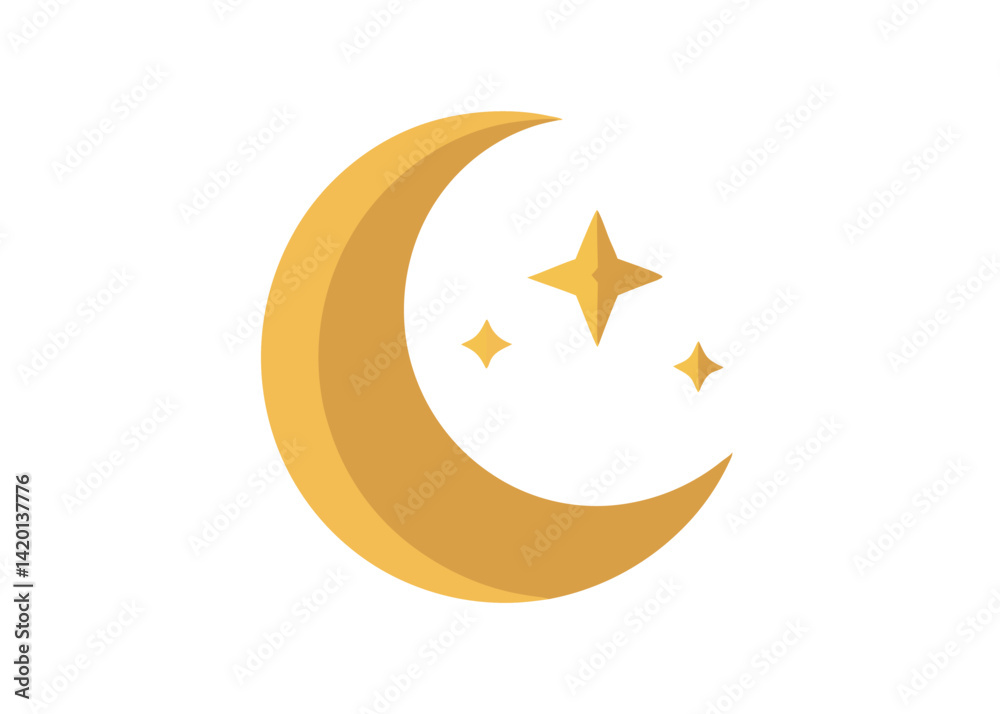 Crescent Moon with Stars in the Night Sky Vector Illustration Peaceful Lunar Landscape Scene Crescent Moon with Stars in the Night Sky Vector Illustration Peaceful Lunar Landscape Scene