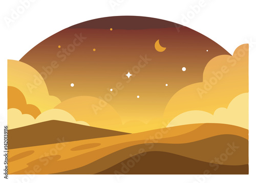 Dusk Sky with Golden Tones Vector Illustration Beautiful Twilight Horizon Scene with Warm Colors