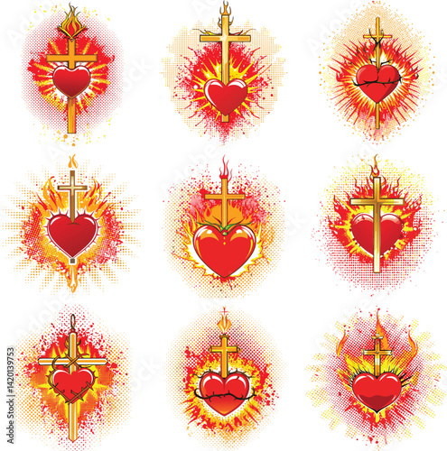 sacred heart religious symbolism golden cross icon