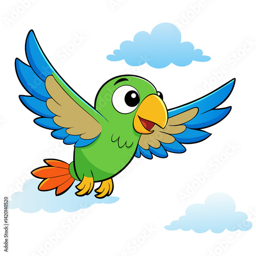 A cute blue parrot cartoon bird vector illustration 