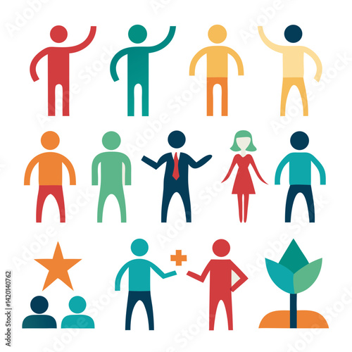 A vibrant community of diverse individuals collaborating, celebrating success, and growing together, depicted with simplified colorful figures on a white background.
