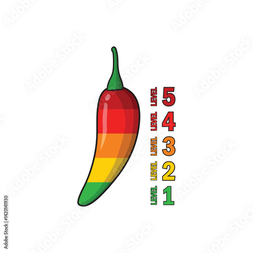 Spicy level labels. Chili spicy meter. Red spicy chili peppers. Spicy and hot. Vector illustration