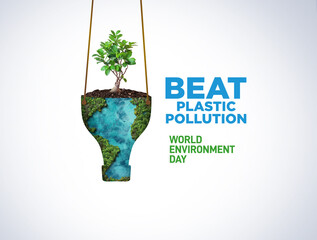 #BeatPlasticPollution, World Environment day concept 2023 3d tree background. 