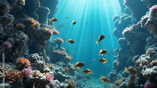 Goby fish bouncing across colorful reef shelves like gemstones — crisp texture, high contrast cinematic underwater capture.
