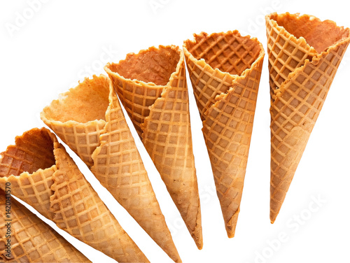 Golden Brown Waffle Ice Cream Cones with Crisp Texture