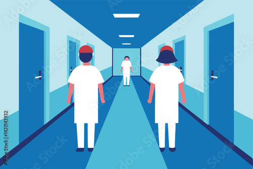 hospital hallway with nurses vector