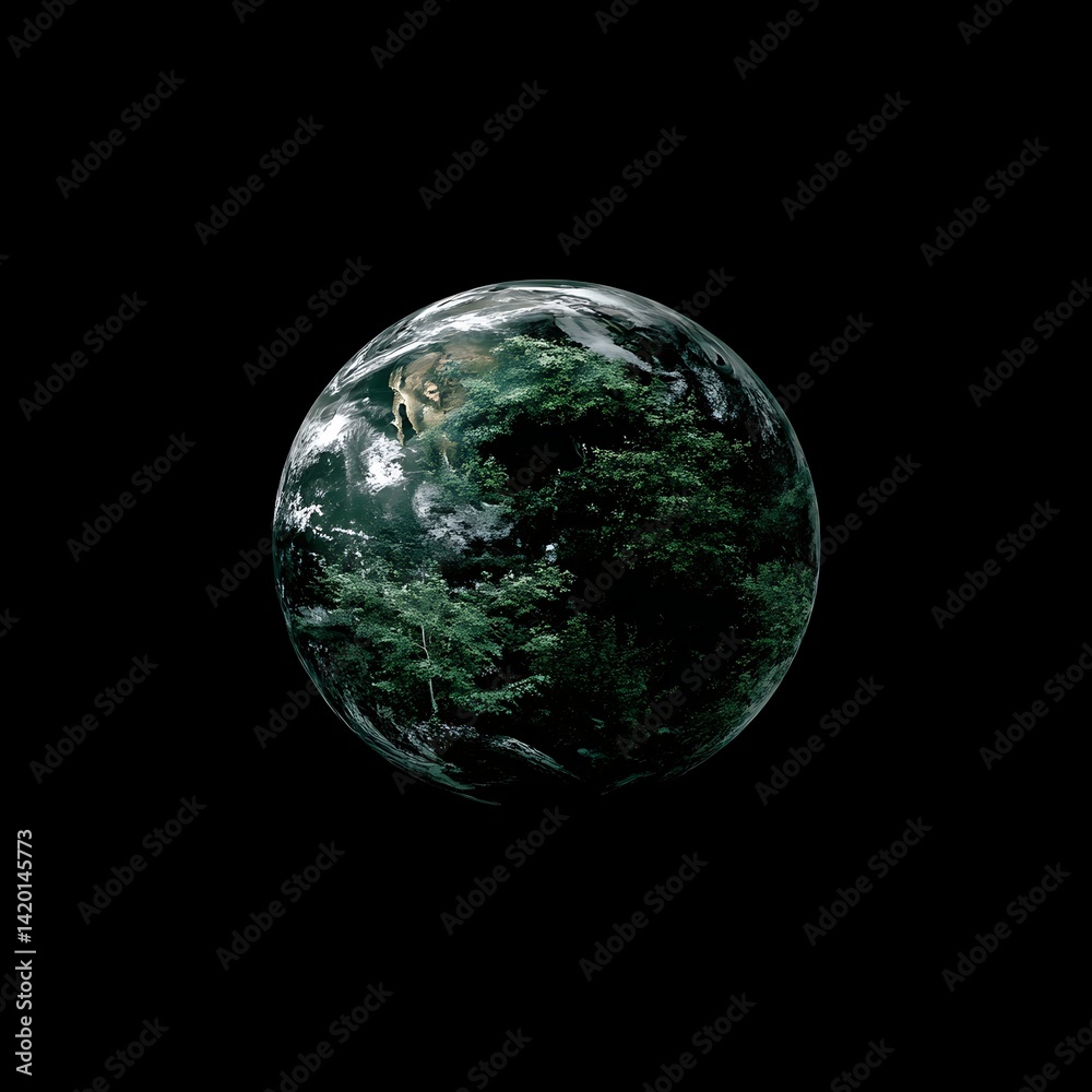 Forest Globe Serene Sphere View Earth Greens Peaceful Nature Space Surreal Imagery. Forest Globe Serene Sphere View Earth Greens Peaceful Nature Space Surreal Imagery.