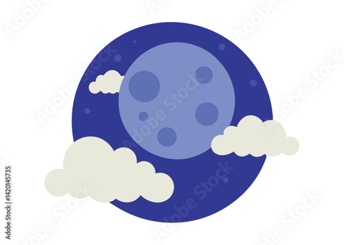 Full Moon with Clouds in the Night Sky Vector Illustration Glowing Lunar Landscape Scene Design