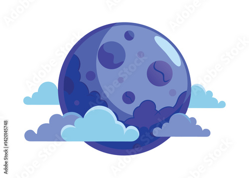 Full Moon with Clouds in the Night Sky Vector Illustration Glowing Lunar Landscape Scene Design