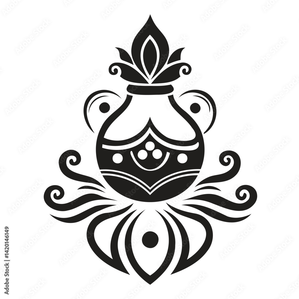 Ornamental Kalash Pot with Lotus and Scroll Elements