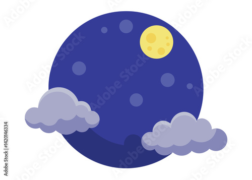 Full Moon with Clouds in the Night Sky Vector Illustration Glowing Lunar Landscape Scene Design