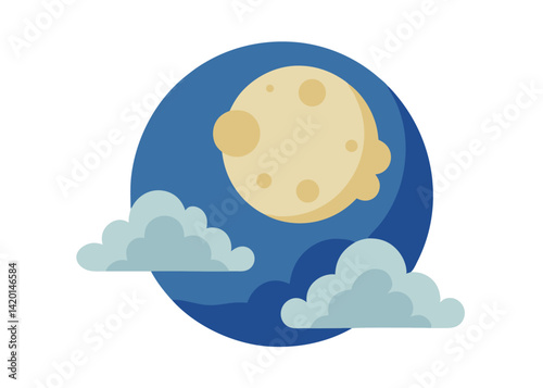 Full Moon with Clouds in the Night Sky Vector Illustration Glowing Lunar Landscape Scene Design