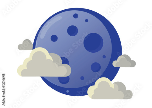 Full Moon with Clouds in the Night Sky Vector Illustration Glowing Lunar Landscape Scene Design