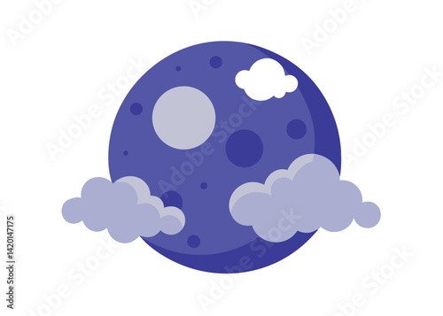 Full Moon with Clouds in the Night Sky Vector Illustration Glowing Lunar Landscape Scene Design