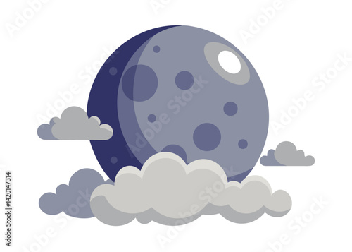 Full Moon with Clouds in the Night Sky Vector Illustration Glowing Lunar Landscape Scene Design
