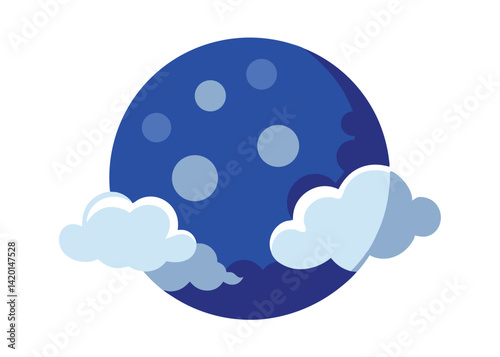 Full Moon with Clouds in the Night Sky Vector Illustration Glowing Lunar Landscape Scene Design