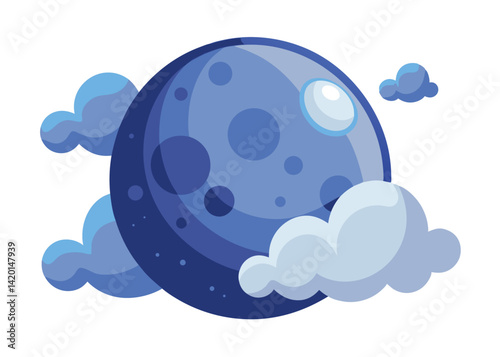 Full Moon with Clouds in the Night Sky Vector Illustration Glowing Lunar Landscape Scene Design
