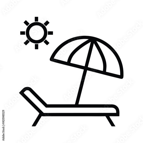 Summer Vacation Icon Beach Chair, Umbrella, Sun Outline with Transparent BG