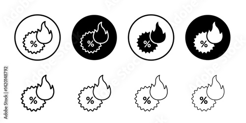 Hot deal icon Flat simple outline set