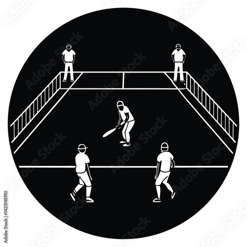 Vector illustration of soccer football players in action on a green field during a competition game
