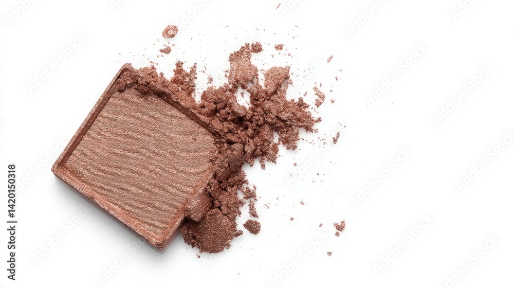 Crumbled brown eyeshadow on white background: makeup and beauty concept