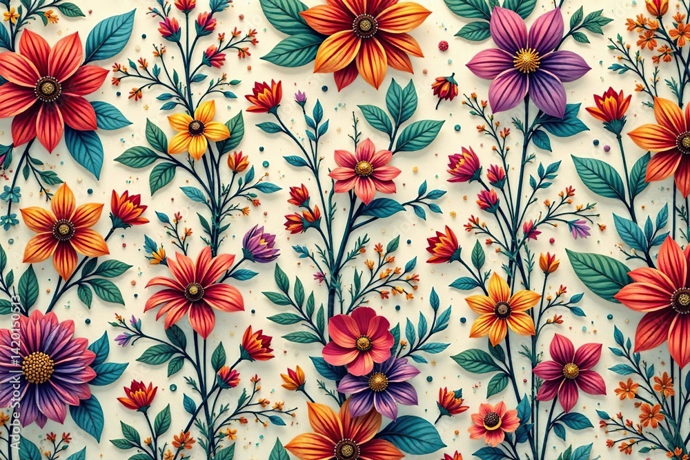 Obraz premium Intricate, flowing floral pattern, continuous design , wallpaper, vintage, background