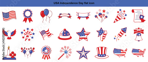 USA Independence Day Icons Set: 4th of July Celebration