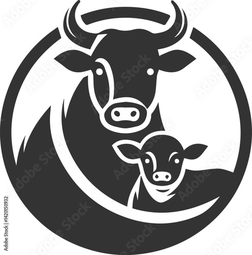 Silhouette of a cow with calf vector