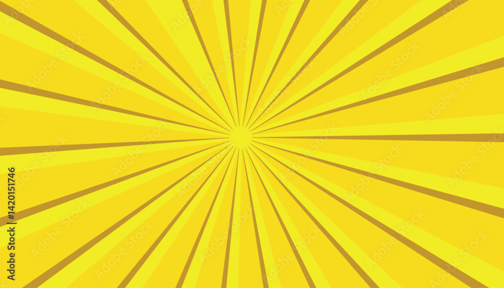 Fototapeta premium Yellow sun in simple style. Yellow Sunburst Pattern Background Modern seamless retro vintage burst sunrise sunbeam element spiral striped illustration sun rays and sunburst backdrop