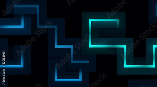 Futuristic Glowing Maze Abstract Pattern Design on Black Background Wallpaper Presentation Graphic