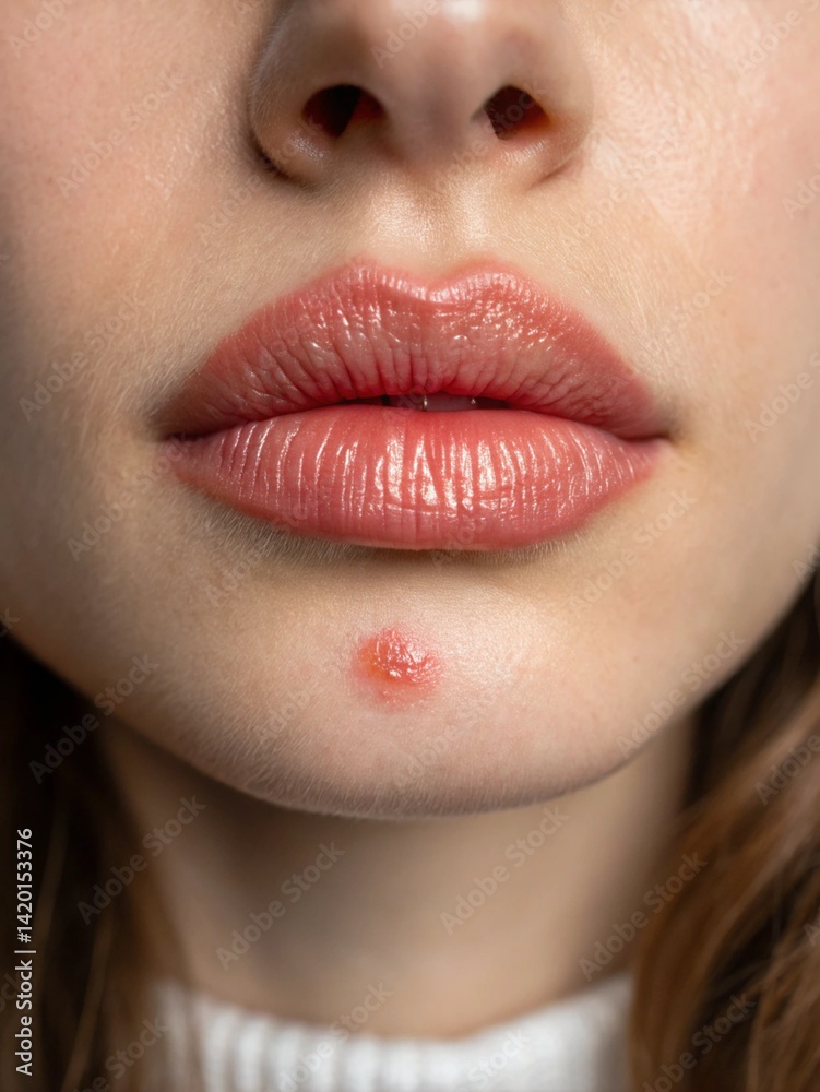 Fototapeta premium Herpes virus. Rash on the face