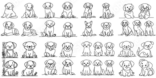 Collection of line vectors of dog animals
