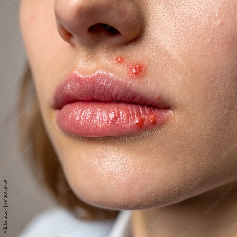 Fototapeta premium Herpes virus. Rash on the face