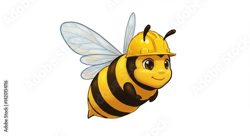 Adorable cartoon bee in hard hat childrens illustration mascot design