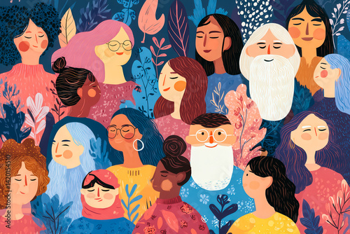 A group of people are shown in a painting, with some wearing glasses