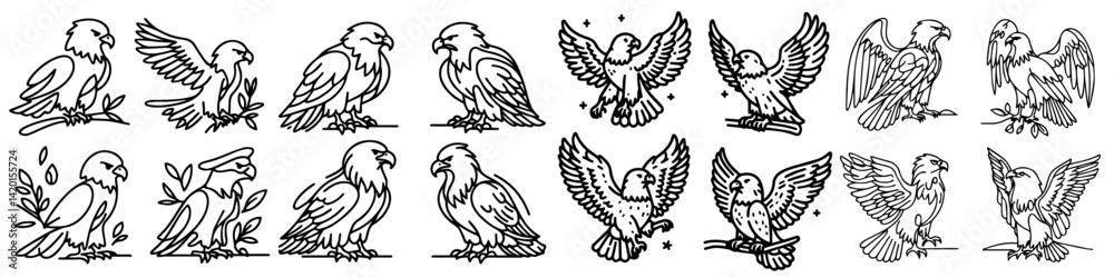 Obraz premium Collection of vector lines of eagle animals