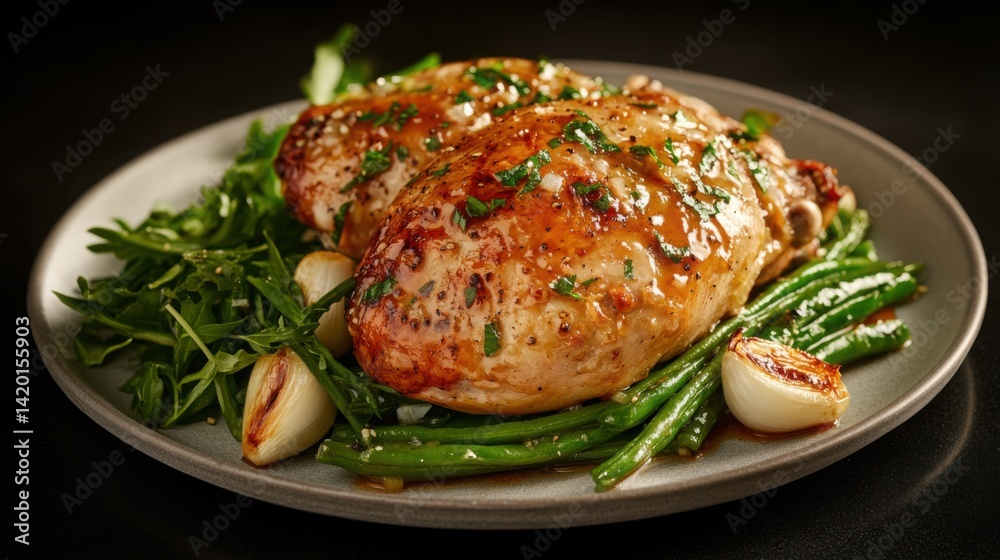 Whole roasted chicken glazed with honey mustard Whole roasted chicken glazed with honey mustard
