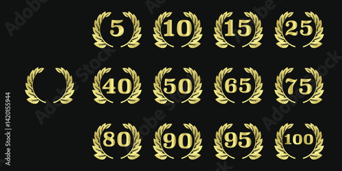 Golden Laurel Wreath Icons for Milestone Achievements