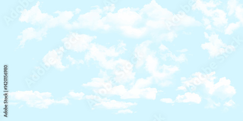 Blue sky with white cloud Vector cartoon nature background of Spring before sunset with bright sunlight	