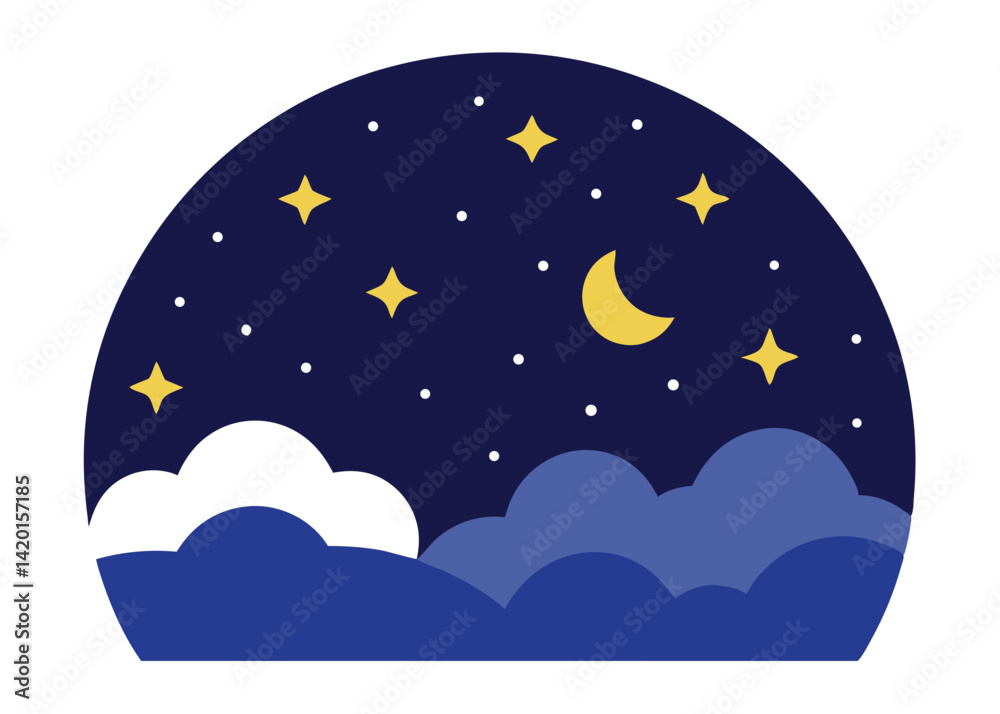 Fototapeta premium Night Sky with Stars Vector Illustration Deep Space Scene with Glowing Celestial Bodies Design