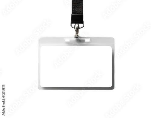 Simple ID Card: A blank identity card with a clear plastic holder hangs suspended, ready to be personalized. A symbol of access, belonging, and security.