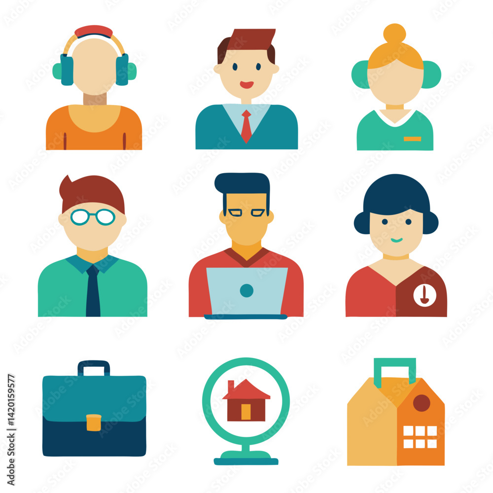 A diverse team of professionals collaborating on various projects, showcasing their skills and expertise in a vibrant, flat design style. A diverse team of professionals collaborating on various projects, showcasing their skills and expertise in a vibrant, flat design style.