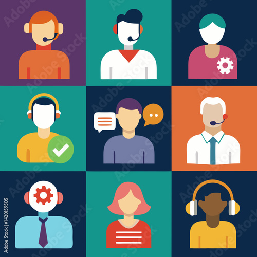 A diverse team of helpful customer service agents ready to assist, providing excellent support with a friendly, approachable flat design style.
