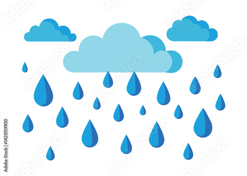 Sky with Rain Droplets Falling Vector Illustration Wet Weather Scene with Falling Raindrops
