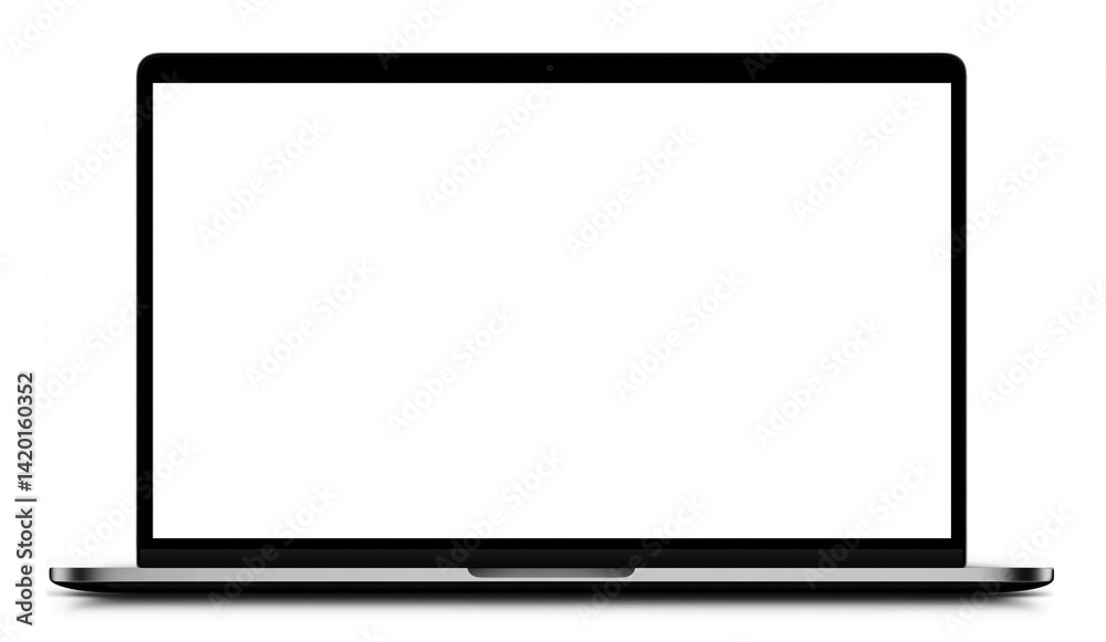 Sleek metallic laptop mockup with blank white screen displayed against plain background ready for content Sleek metallic laptop mockup with blank white screen displayed against plain background ready for content